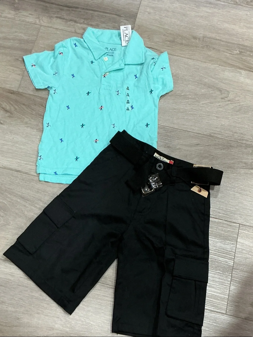 The Children's Place Aqua Polo Shirt with Embroidered Stars .Short